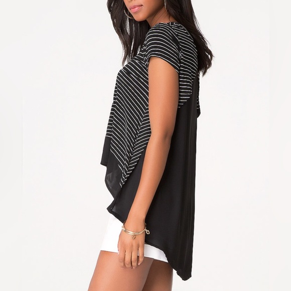 BEBE NEW Contrast Stripe Hi-Lo Top Size L - Picture 2 of 3
